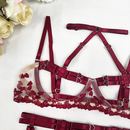 Ellolace Sensual Lingerie Open Bra Kit Push Up Uncensored Fancy Exotic Sets Heart-Shaped Embroidery Fairy Beautiful Underwear
