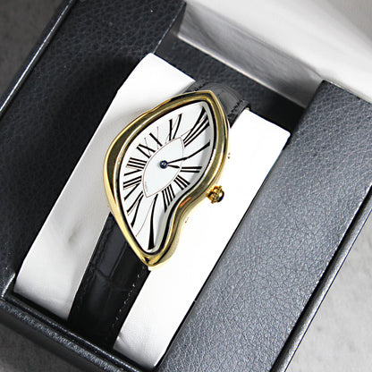 Medieval alien watches melt and twist y2k alien ladies and men Leather strap fashion advanced ins niche design quartz watch