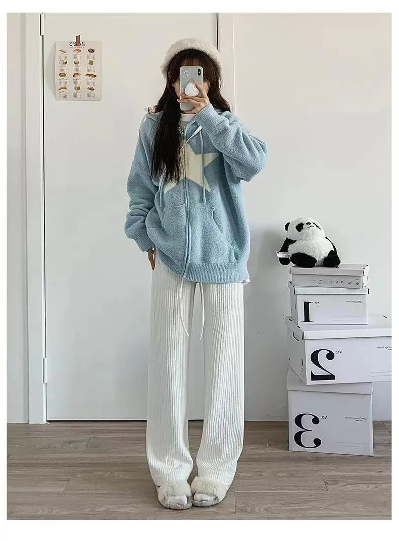 2025 summer new bubble milk puff cloud pants women high waist draped narrow straight casual pants cloud puff wide leg pants