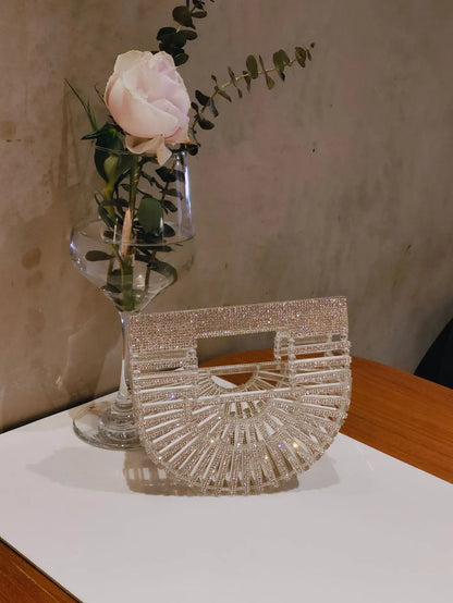 ﻿JIOMAY Half Moon Bag Rhinestone Purse Luxury Designer Handbags Clutch Evening Mini Basket Bling Tote Bag Crystal Wedding Bags