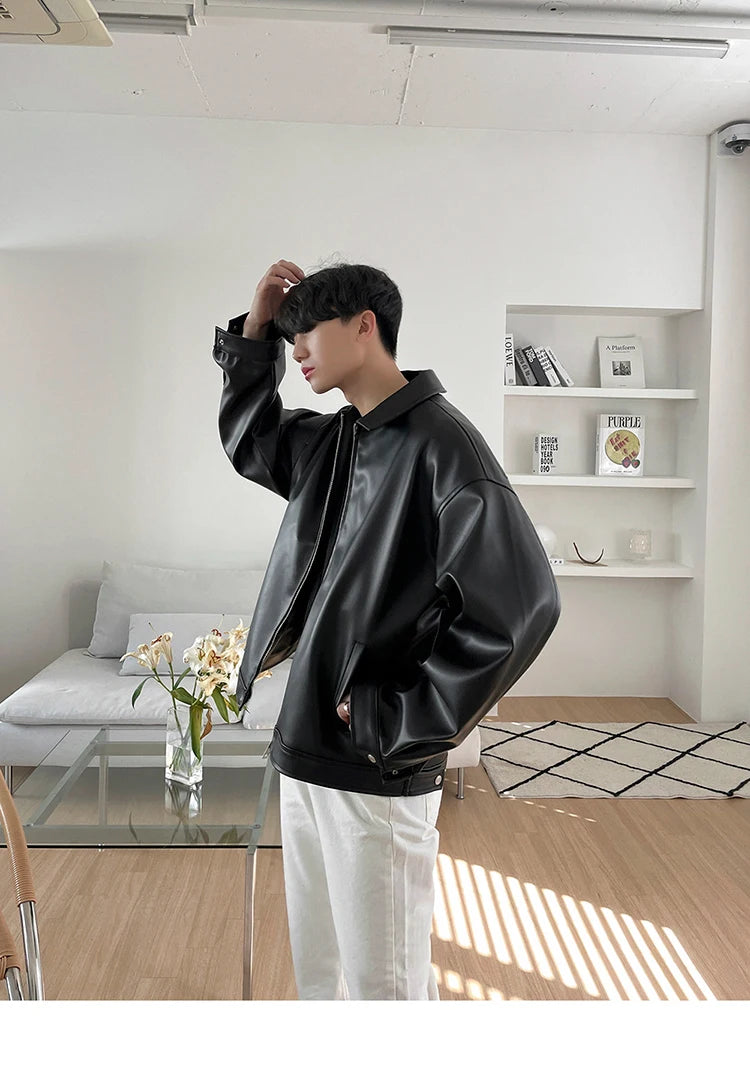 Mauroicardi Spring Autumn Cool Luxury Short Black Soft Light Pu Leather Jacket Men Zipper Casual Mens Jackets and Coats Fashion