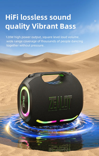 ZEALOT-ZE01 120W Big Power Wireless TWS Subwoofer Bluetooth Speaker High Volume Waterproof Portable Mobile Power HIFI Sound Qual