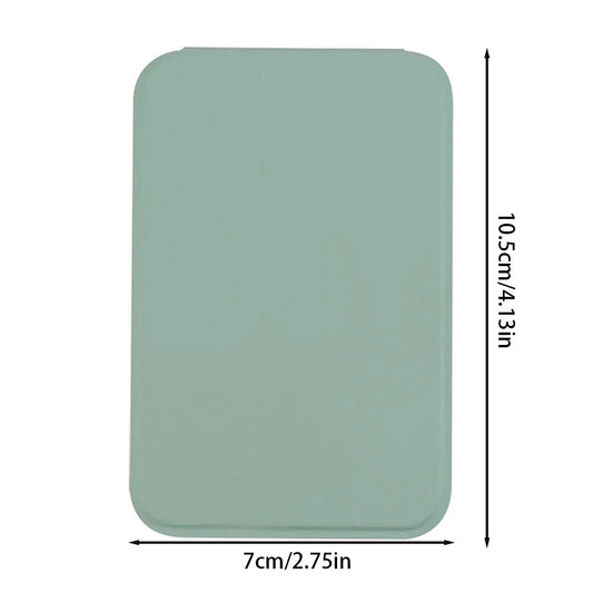 Woman mini Folding Makeup Mirror Handheld Travel Makeup Mirror Portable Leather Anti Slip Pocket Mirror Solid Color Handle Desk