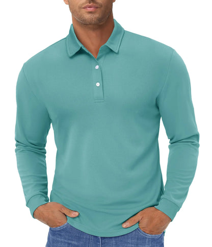 TACVASEN Long Sleeve Polos Quick Dry T-shirts Mens Breathable Sports Tees Casual Golf Polo Shirts Work T-shirt Pullover Tops Man