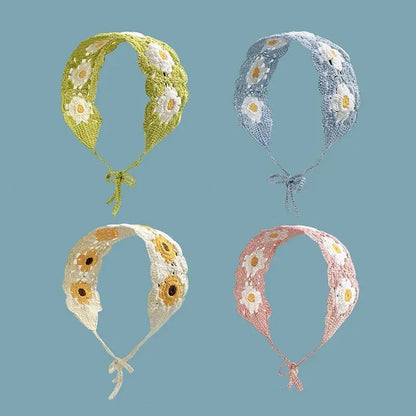 Cartoon Crochet Mushroom Hair Bands Vintage Fashion Hair Scarf For Women Flower Knit Holiday Headband Headwrap Hair Accessories