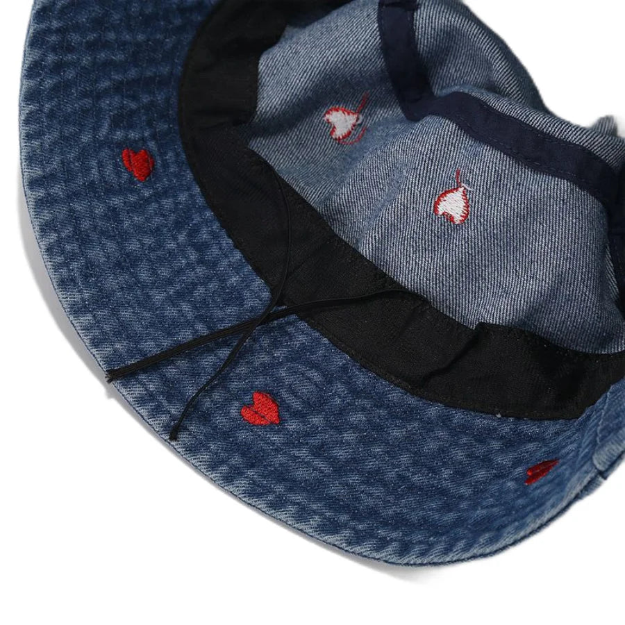 Spring Summer Strawberry Embroidery Denim Jeans Bucket Hat Legent Fisherman Hats for Women Foldable Sport Sun Beach Panama Caps