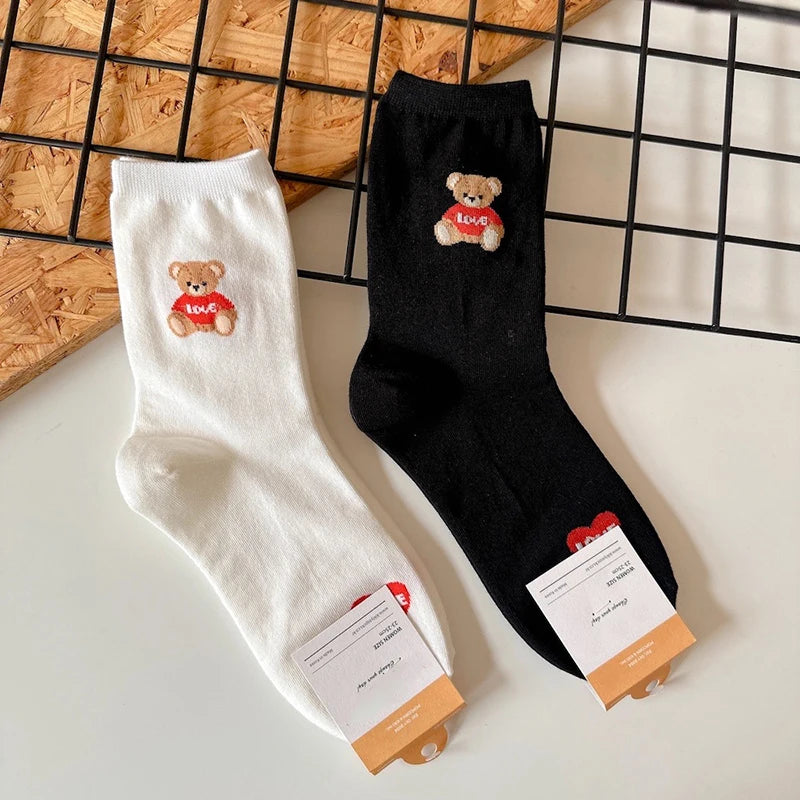 Good Quality Cartoon Elegant Lady Bear Women's  Cute Socks Cotton Harajuku Style Woman Novelty Breathable Sox Christmas Gifts