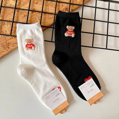 Good Quality Cartoon Elegant Lady Bear Women's  Cute Socks Cotton Harajuku Style Woman Novelty Breathable Sox Christmas Gifts