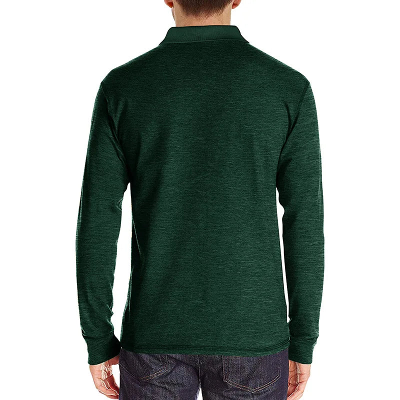 Spring Trend Men's Long Sleeve Casual Tshirt Solid Lapel Button Up Pullover Tops Autumn Turn Down Collar Bottoming Polo Shirt