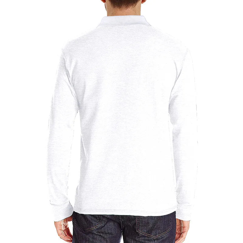 Spring Trend Men's Long Sleeve Casual Tshirt Solid Lapel Button Up Pullover Tops Autumn Turn Down Collar Bottoming Polo Shirt