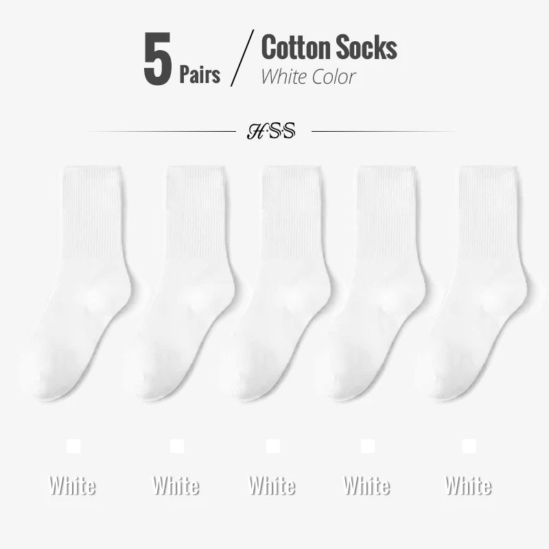 HSS 95% Combed Cotton Socks Men Business Dress Long Socks Casual Solid Color Spring Summer Black White Unisex Socks Comfortable