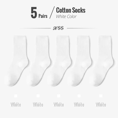 HSS 95% Combed Cotton Socks Men Business Dress Long Socks Casual Solid Color Spring Summer Black White Unisex Socks Comfortable