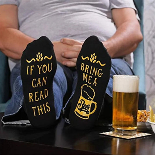 Men Funny If You Can Read This Bring Me A Beer Pattern Novelty Art Christmas Gift Humour Words Socks Hipster Rock Punk Club Sox