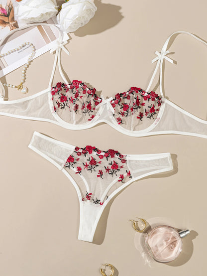 Night Beautiful Sexy Women 2 Piece floral Embroidery Underwear Sexy Erotic lingerie underwear Set