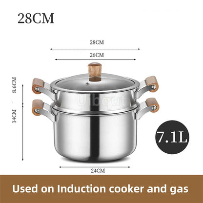 Stainless Steel pot Double Bottom Soup Pot Nonmagnetic Cooking Multi purpose Cookware Non stick Pan Gas cooker used pot hot pot