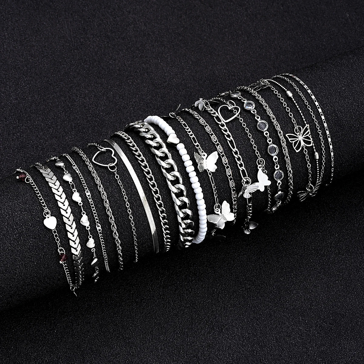 20 Pcs/Set Fashion Metal Butterfly Heart Pendant Anklets Set Bohemia Vintage Pearl Foot Bracelet Beach Woman Jewelry Gifts 2024