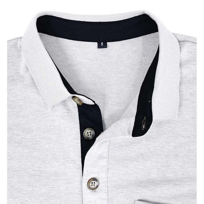 Spring Trend Men's Long Sleeve Casual Tshirt Solid Lapel Button Up Pullover Tops Autumn Turn Down Collar Bottoming Polo Shirt