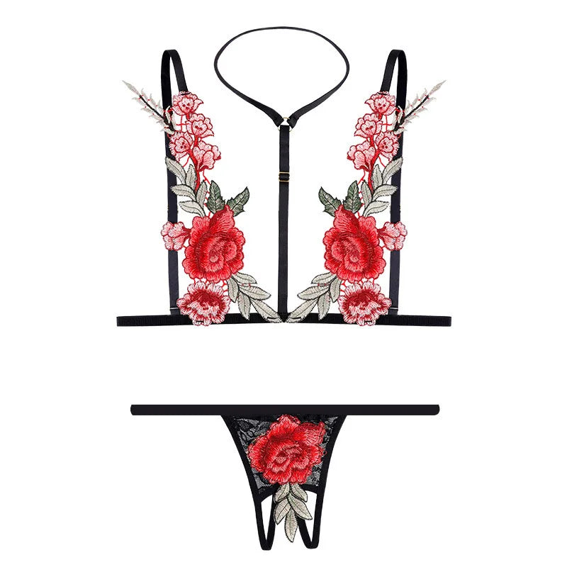 2025 Sensual Lingerie for Woman Lace Transparent Underwear Fairy Embroidery Brief Sets Delicate Bra Thongs Kit Push Up Sex Suit
