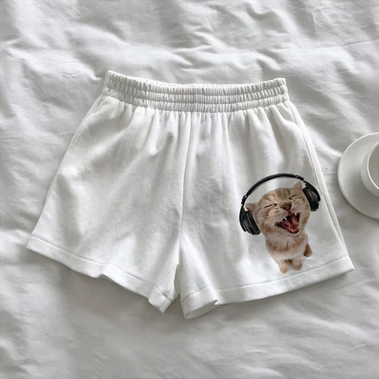 Y2k Loose Women's Shorts High Waist Star Fun Kitten Print Summer Harajuku Fashion Sports Sweatpants Beach Y2K Clothing