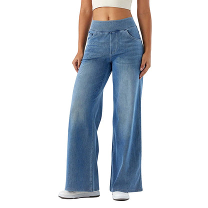 Women Baggy Jeans Streetwear High Waist Wide Leg Denim Pants Retro Elastic Waist Blue Loose Female Trousers