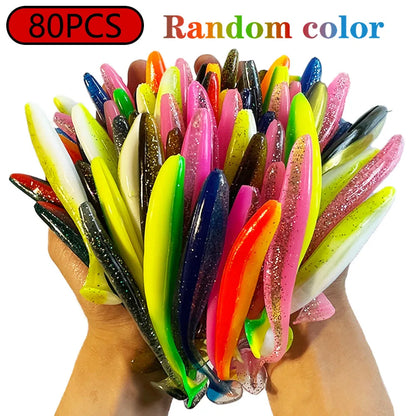 1-100pcs T Tail 70mm 90mm 120mm Shad Worm Soft Bait Artificial Bait Swimbait  Bait Wobbler Soft Baits Silicone Fishing Sports