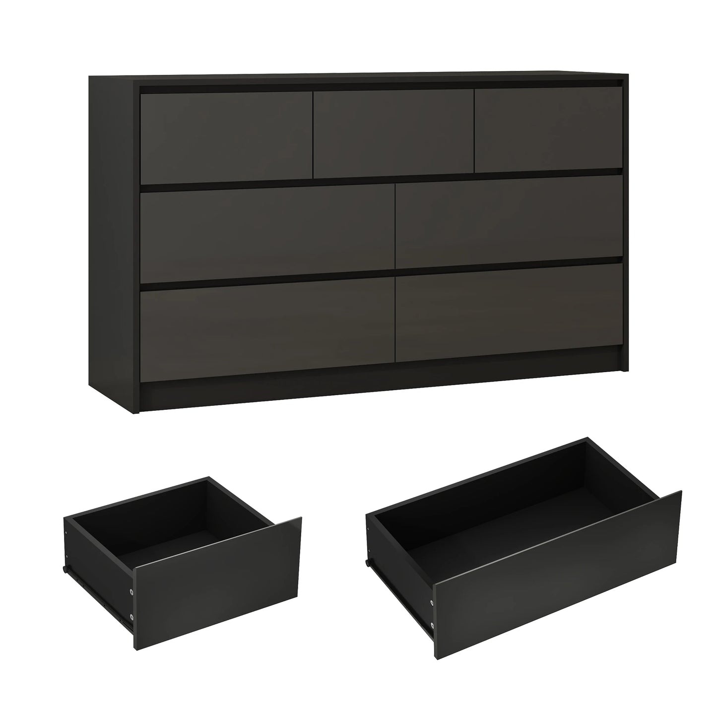 7 Drawer Dresser for Bedroom, 55'' Modern Chest of Drawers for Closet, Wide Drawer Organizer Cabinet for Living Room White/Black