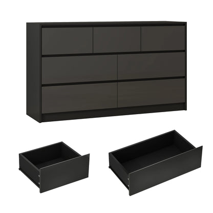 7 Drawer Dresser for Bedroom, 55'' Modern Chest of Drawers for Closet, Wide Drawer Organizer Cabinet for Living Room White/Black