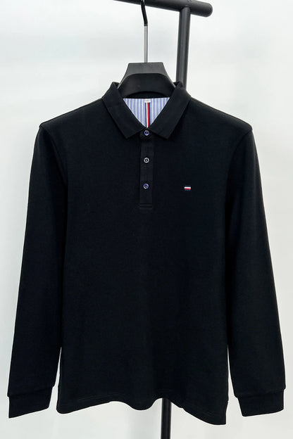 New Men's Casual and Fashionable Embroidered Long Sleeved Polo Shirt Comfortable Breathable and Versatile Summer Top