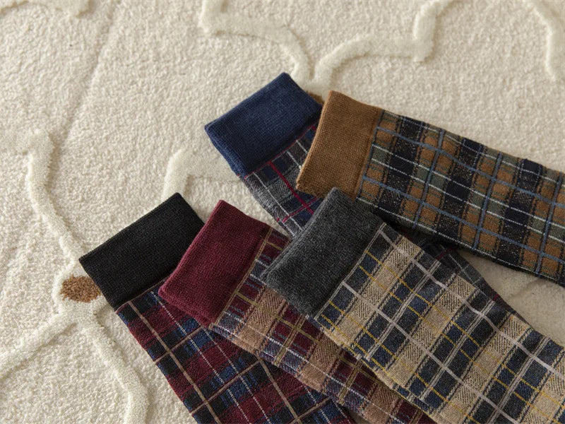 Stockings Women Harajuku Retro Vintage Plaid Long Socks Stocking JK College Style School Girls Cotton Knee Socks Women Stockings