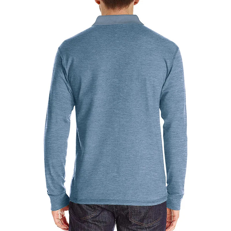 Spring Trend Men's Long Sleeve Casual Tshirt Solid Lapel Button Up Pullover Tops Autumn Turn Down Collar Bottoming Polo Shirt