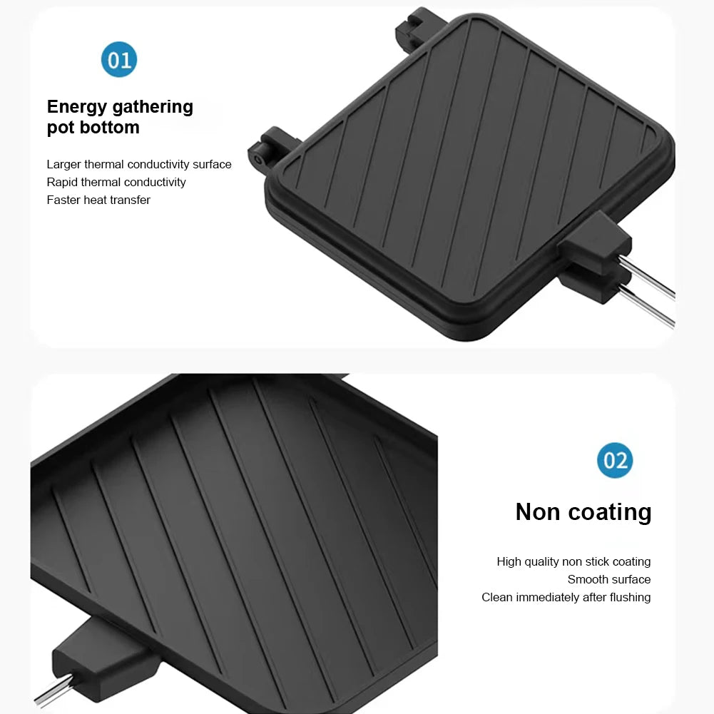 Double Sided Frying Pan Non-stick Grilled Sandwich Maker Heat-resistant Flip Grill Pan with Handle Outdoor Camping BBQ Tools