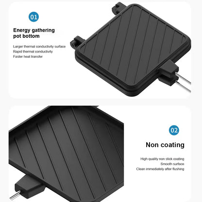 Double Sided Frying Pan Non-stick Grilled Sandwich Maker Heat-resistant Flip Grill Pan with Handle Outdoor Camping BBQ Tools
