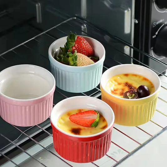 Ceramic Shufulei Baking Bowl High Temperature Resistant Dessert Pudding Bowl 3.5 Inch Baby Steamed Egg Bowl Household Oven