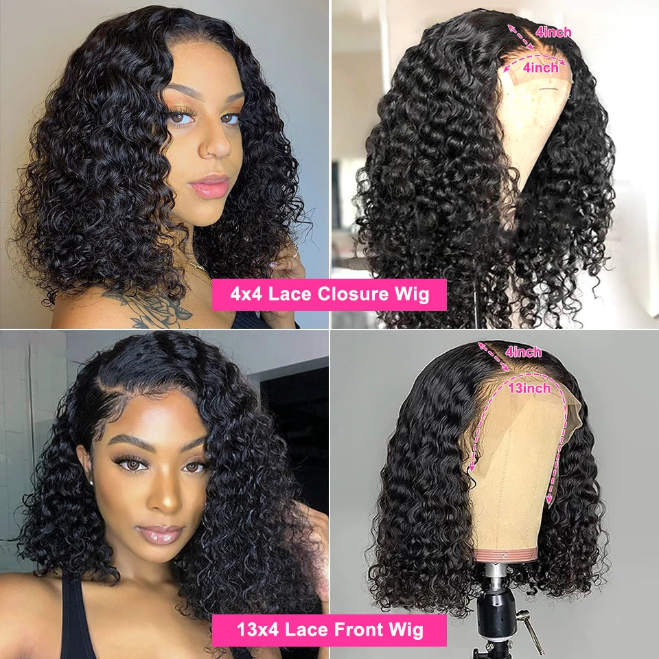 Brazilian Deep Wave Bob Wig 13x4 Lace Frontal Wig Human Hair Natural Hairline Remy Short Curly Closure Wig Preplucked Baby Hair