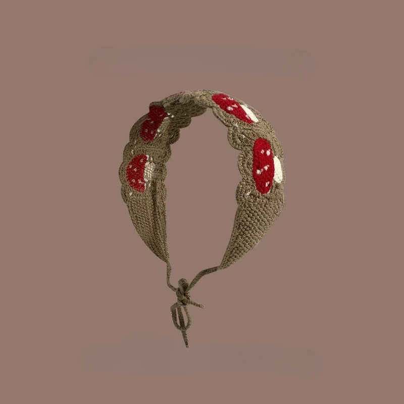 Cartoon Crochet Mushroom Hair Bands Vintage Fashion Hair Scarf For Women Flower Knit Holiday Headband Headwrap Hair Accessories