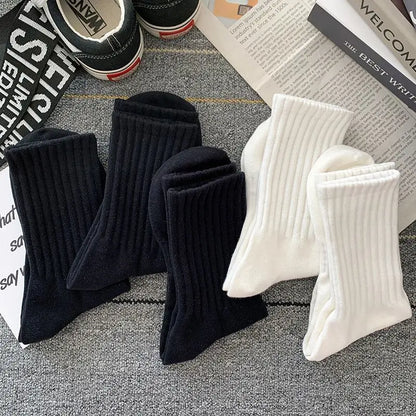 New 5 Pairs Cool Men Black White Warm Socks Set Autumn Winter Male Solid Color Sport Short Socks For Men Dropshipping