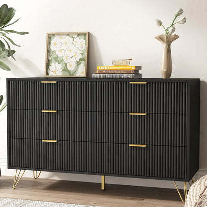 White dresser for bedroom, 6-drawer wooden dresser with gold handles, modern dresser and locker drawer chest