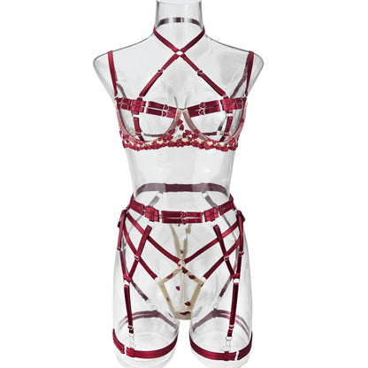 Ellolace Sensual Lingerie Open Bra Kit Push Up Uncensored Fancy Exotic Sets Heart-Shaped Embroidery Fairy Beautiful Underwear