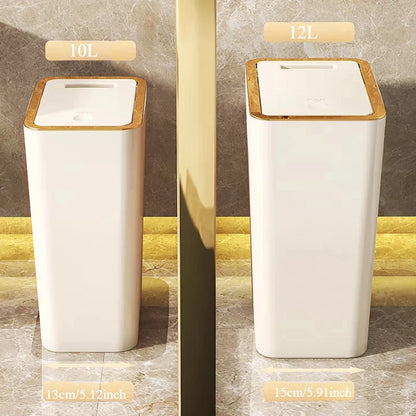 10L/12L Nordic Trash Can with One-Touch Lid Bin Deodorant Waterproof Dustbin Large Capacity Slim Toilet Gold Garbage Can