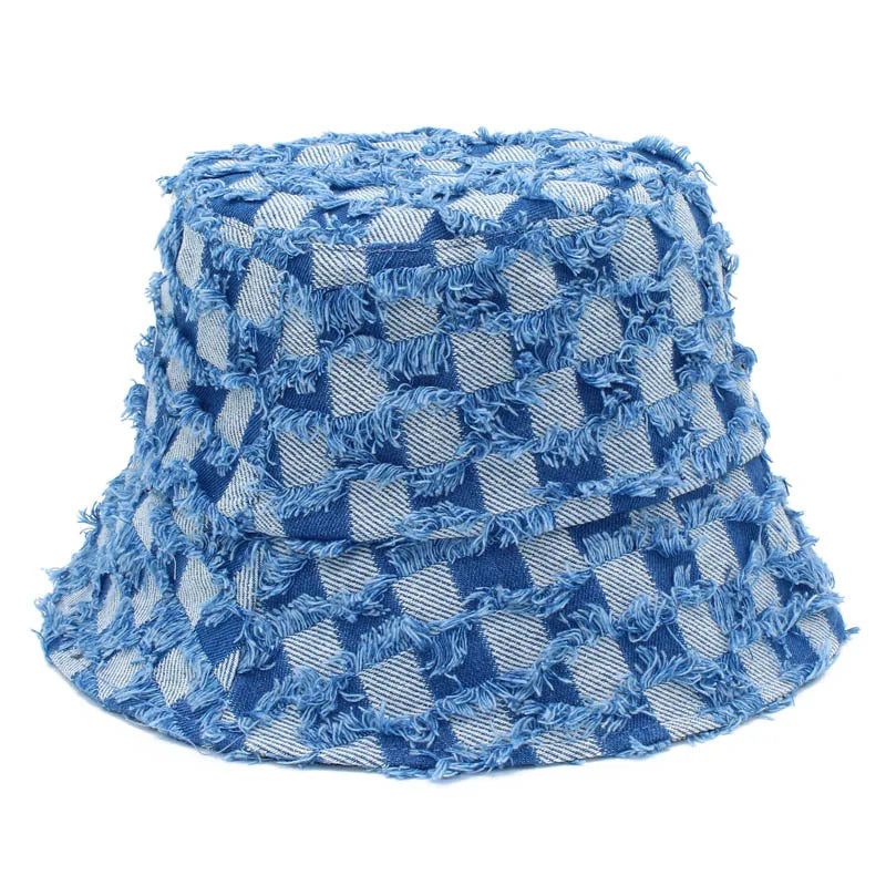 Spring Summer Strawberry Embroidery Denim Jeans Bucket Hat Legent Fisherman Hats for Women Foldable Sport Sun Beach Panama Caps