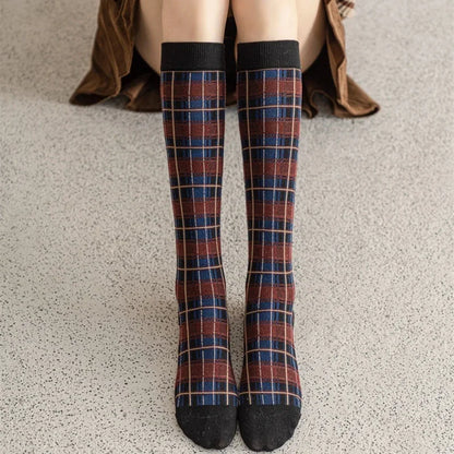 Stockings Women Harajuku Retro Vintage Plaid Long Socks Stocking JK College Style School Girls Cotton Knee Socks Women Stockings