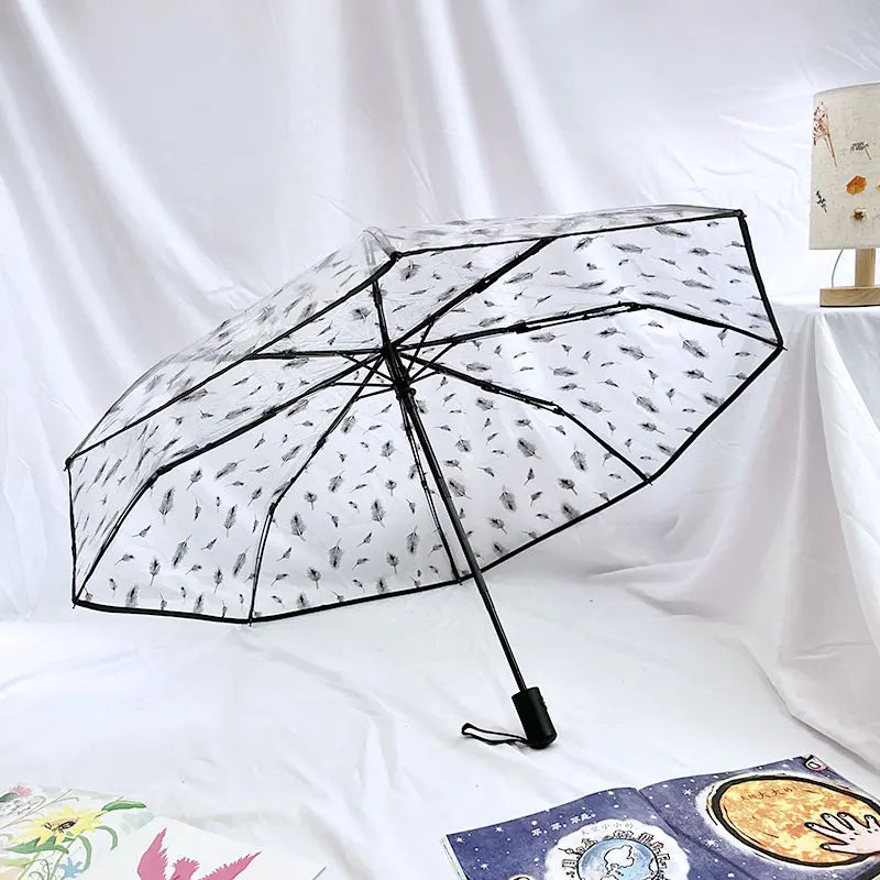 1Pc-Korean Transparent Umbrella Folding Automatic Open and Close Umbrella Mori Three-Fold Student Sunny Umbrella