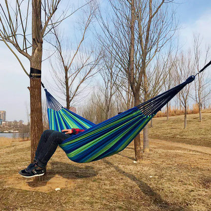 NewOutdoor Indoor Canvas Single Hammock Outdoor Camping Indoor Childrens Swing Thickened Striped HammockMulti Functional Hammock