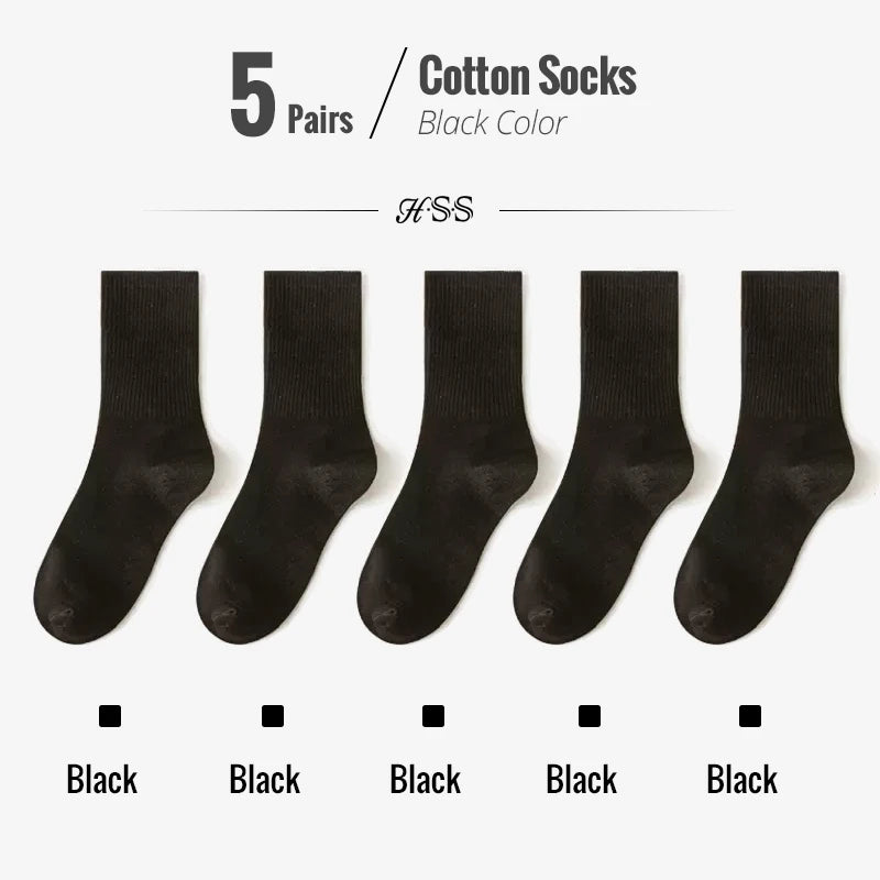 HSS 95% Combed Cotton Socks Men Business Dress Long Socks Casual Solid Color Spring Summer Black White Unisex Socks Comfortable
