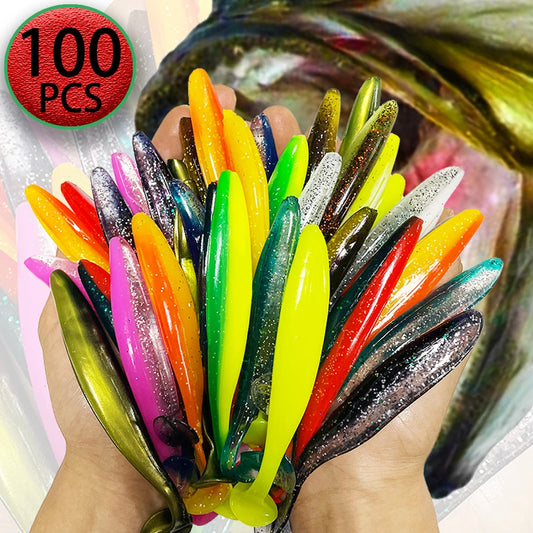 1-100pcs T Tail 70mm 90mm 120mm Shad Worm Soft Bait Artificial Bait Swimbait  Bait Wobbler Soft Baits Silicone Fishing Sports