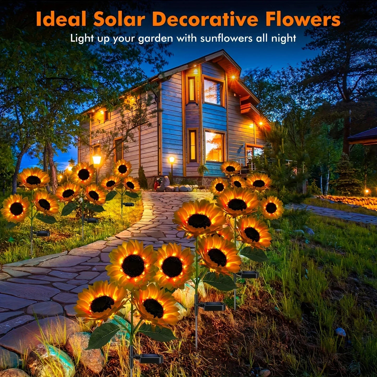 3 Head Solar Sunflower Lights  Garden Stake Outdoor Decorative Waterproof LED Landscape Lights for Patio, Garden, Yard
