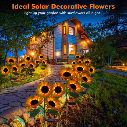 3 Head Solar Sunflower Lights  Garden Stake Outdoor Decorative Waterproof LED Landscape Lights for Patio, Garden, Yard