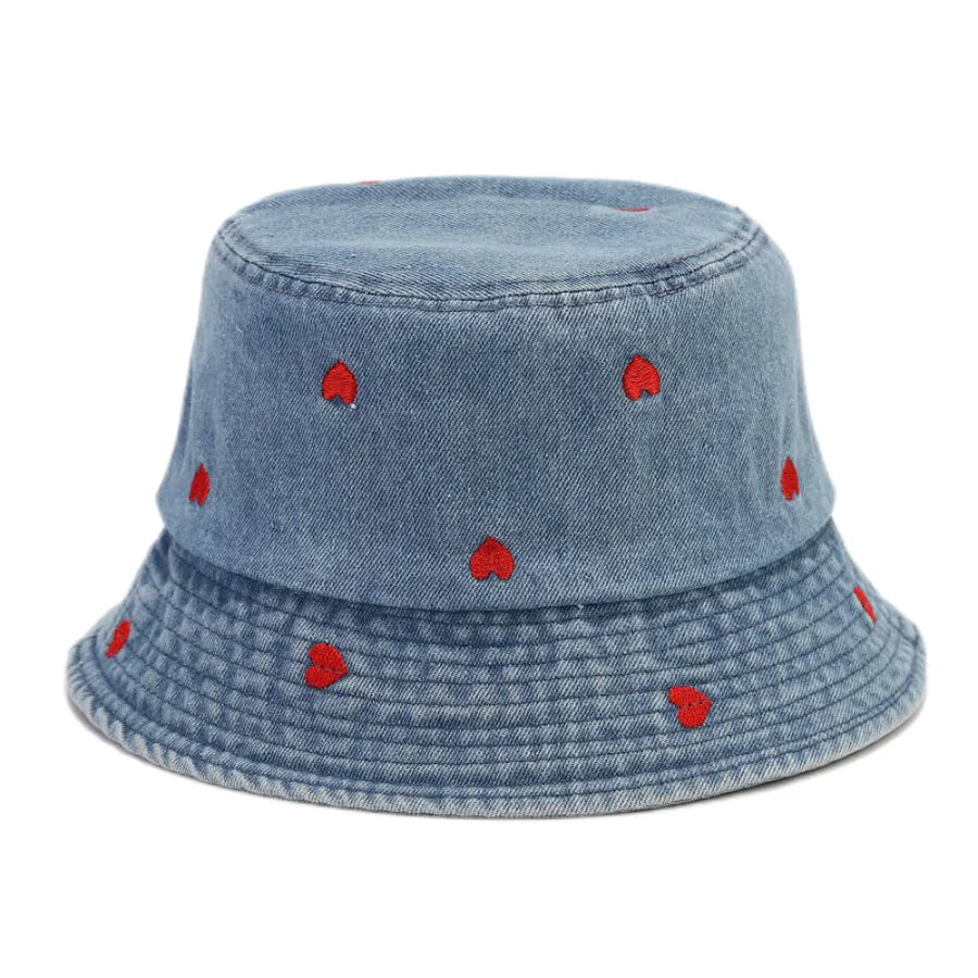 Spring Summer Strawberry Embroidery Denim Jeans Bucket Hat Legent Fisherman Hats for Women Foldable Sport Sun Beach Panama Caps