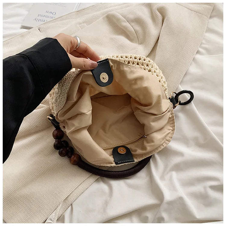 Beach Summer Bag for Women Mesh Woven Shoulder Bag Adjustable Strap Handbag Large Capacity Hobo Bag for Travel Vacation