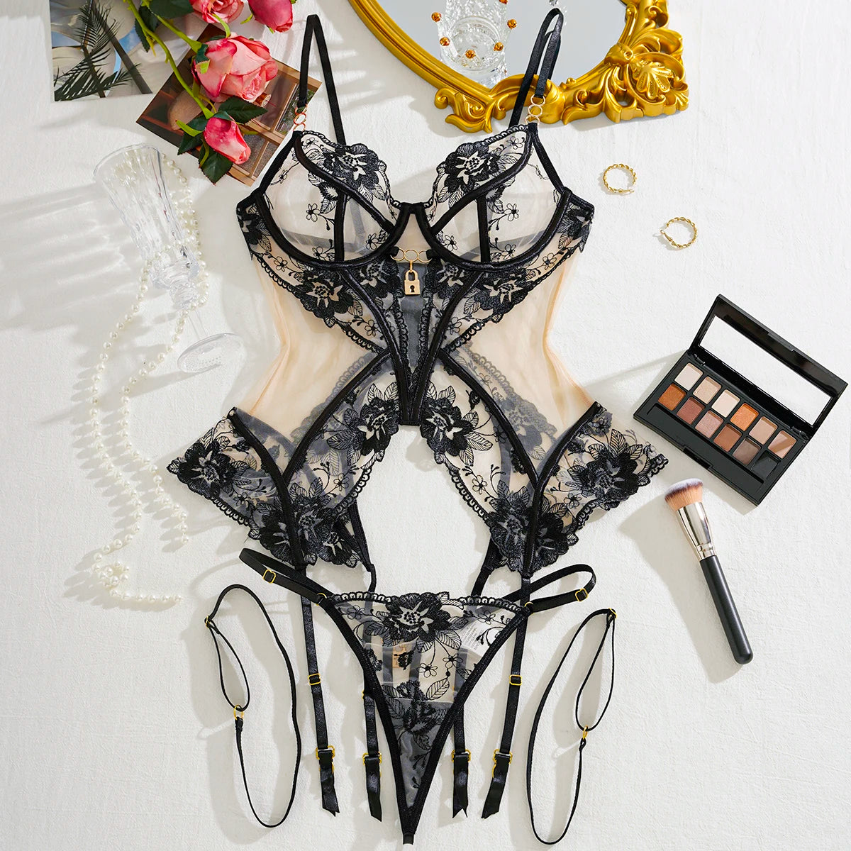 Ellolace Fantasy Lingerie Ultra Hot Lace Sexy Onlyfans Kit Transparent Ensemble Lingeries Femmes Fancy g-String Tulle Underwear